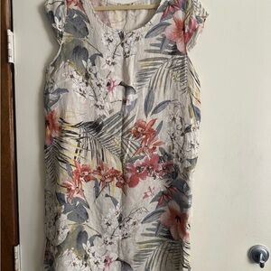 Lungo‎ L’arno Linen Dress Made in Italy Floral Pockets 1x Cotton Panels in back